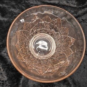 Vintage Pink Depression Glass Bowl KIG Indonesia Rice Dish with Floral Design